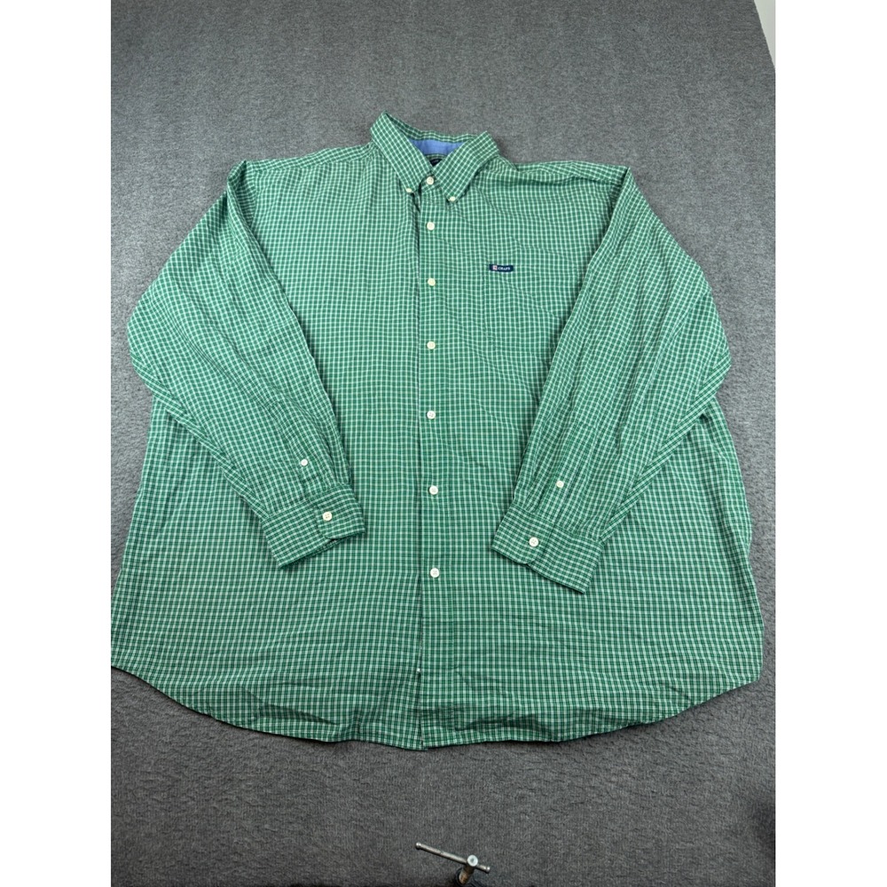 Chaps Button Down Shirt Men's 3XT Green Check Easy Care Long Sleeve